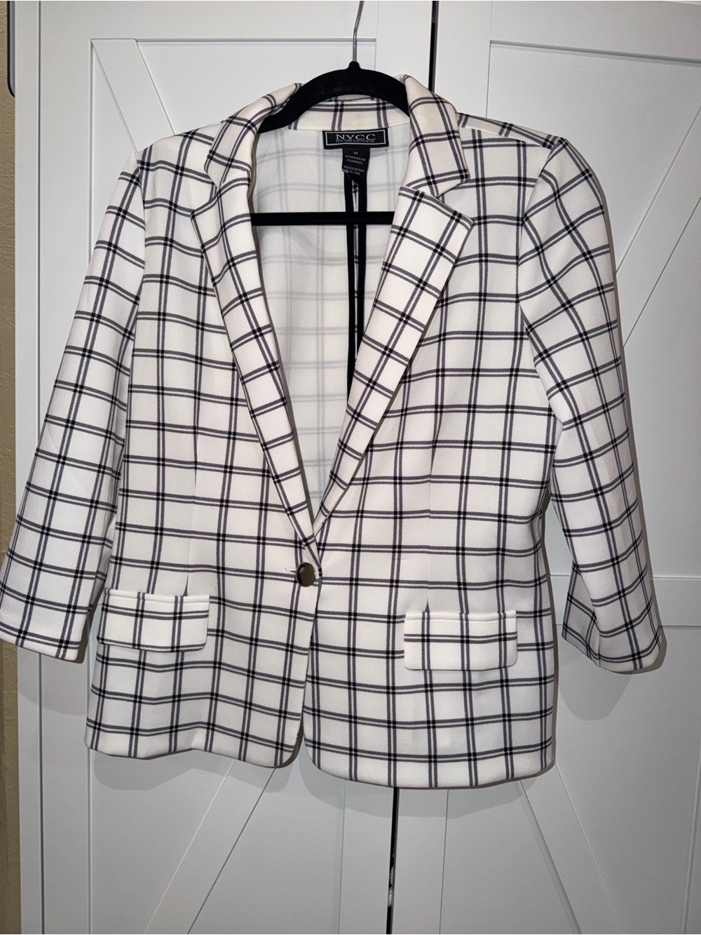 NY&C White Plaid Single-Button Blazer